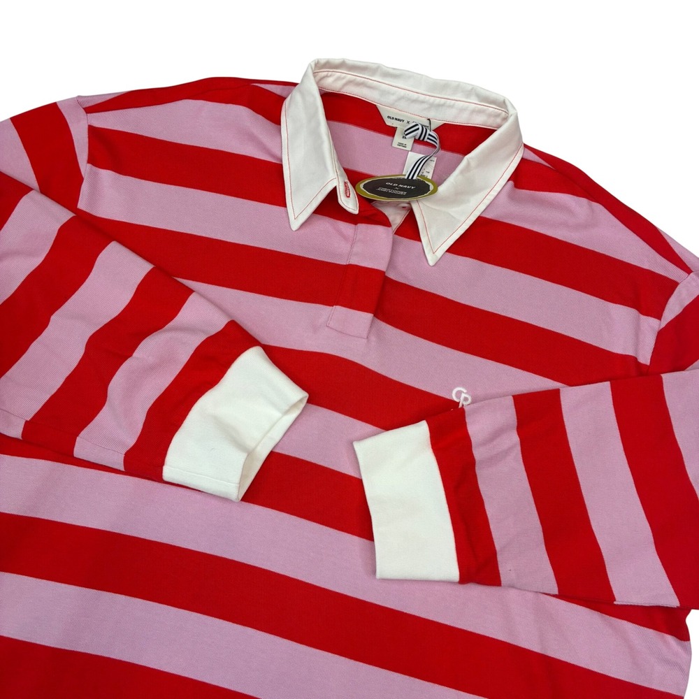 Old Navy x Christopher John Rogers Rugby Shirt Women 2X Red Pink Striped New